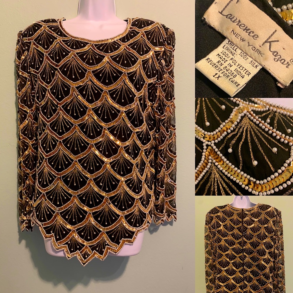Stunning 1980s Laurence Kazar New York Elegant Beaded and Sequin Blouse